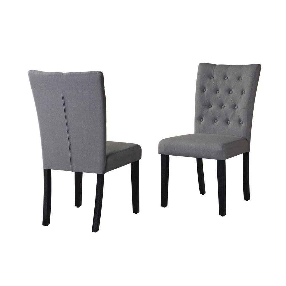 Classic Upholstered Side Chair Tufted in Linen Fabric Set of 2 Dark Grey