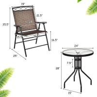 Dortala 3-Piece Outdoor Indoor Bistro Conversation Set, Patio Pub Dining Set With 2 Folding Chairs & Round Tempered Glass Table, Umbrella Cutout, Outdoor Dining Furniture Set For Garden Pool Backyard