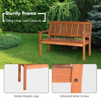 Dortala 50'' Patio Wooden Bench, Eucalyptus Wood Loveseat With Ergonomic Backrest, Curved Armrests, Sloping Seat, Garden Slatted Bench, Ideal For Patio, Porch, Yard, Lawn, 705 Lbs Weight Capacity