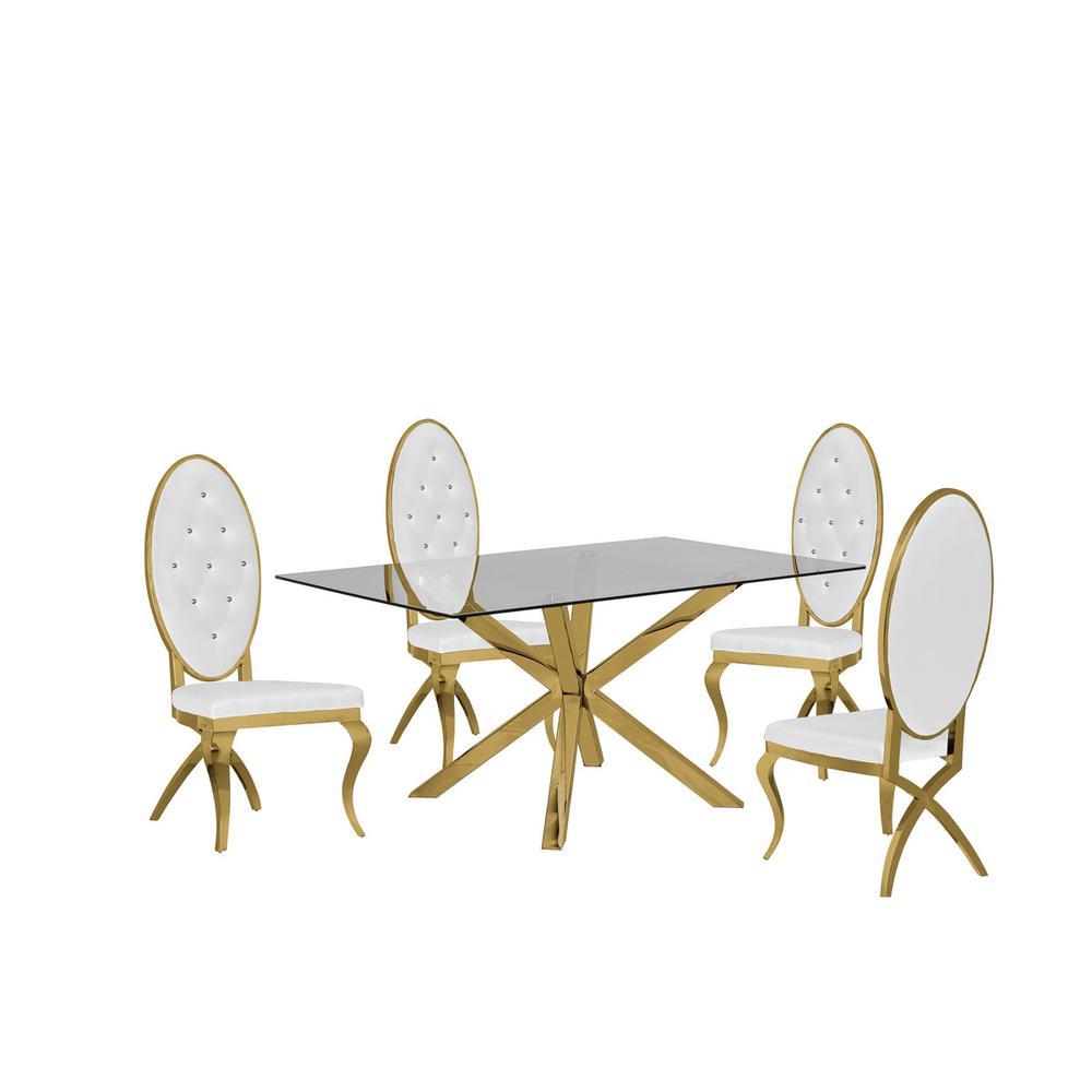 Contemporary 5pc Dining Set Glass Dining Table