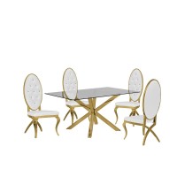 Contemporary 5pc Dining Set Glass Dining Table