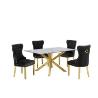 Contemporary 5pc Dining Set Glass Dining Table