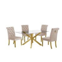 Contemporary 5pc Dining Set Glass Dining Table