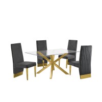 Contemporary 5pc Dining Set Glass Dining Table