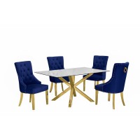 Contemporary 5pc Dining Set Glass Dining Table