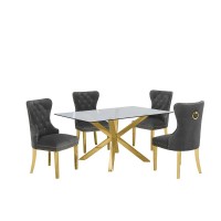 Contemporary 5pc Dining Set Glass Dining Table