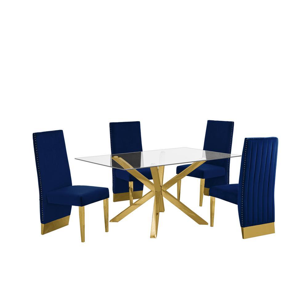 Contemporary 5pc Dining Set Glass Dining Table