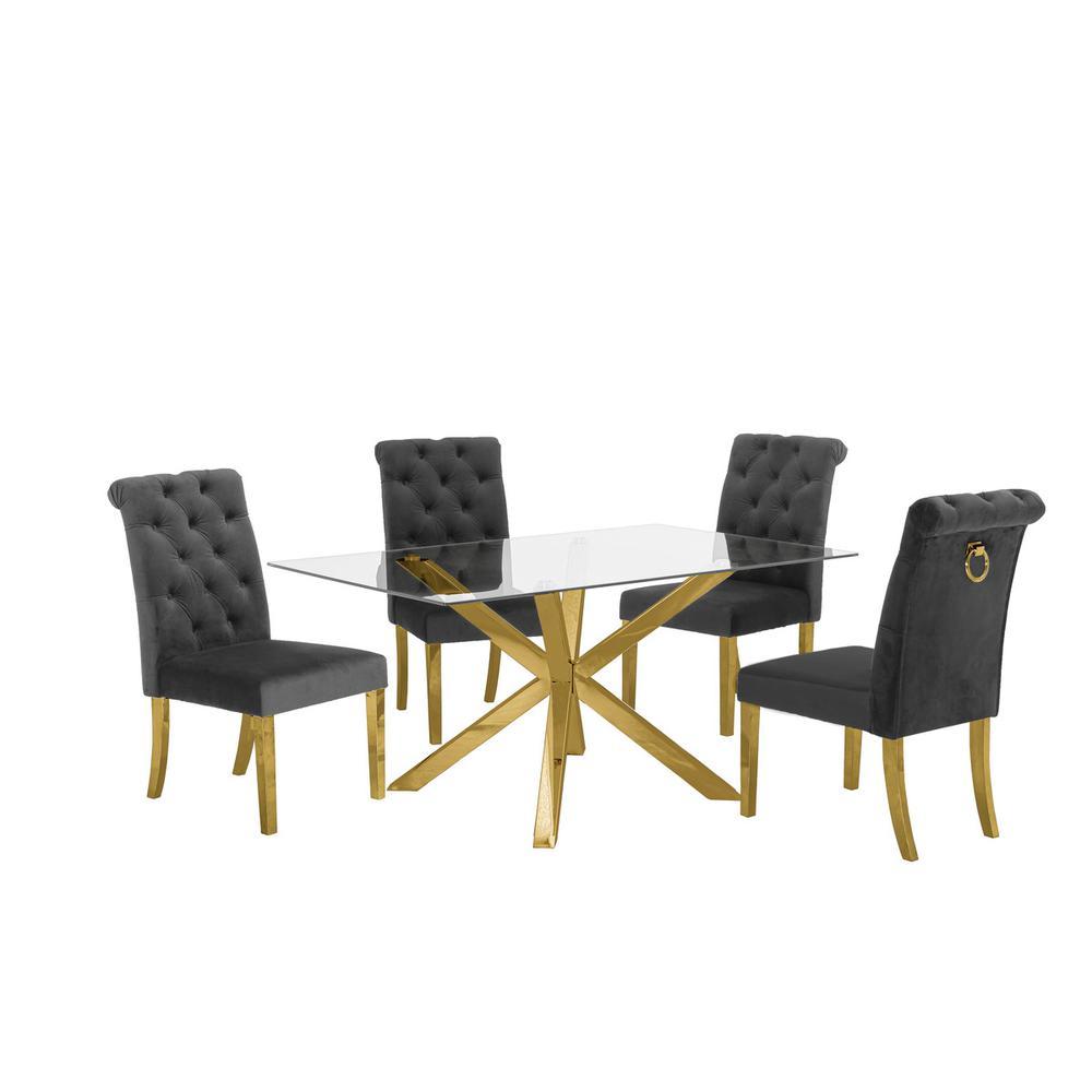 Contemporary 5pc Dining Set Glass Dining Table