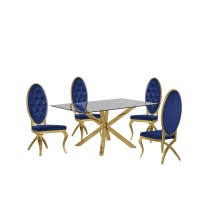 Contemporary 5pc Dining Set Glass Dining Table