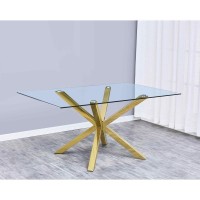 Contemporary 5pc Dining Set Glass Dining Table wStainless Steel Gold Base Velvet Stainless Steel Dining Chairs Navy Blue