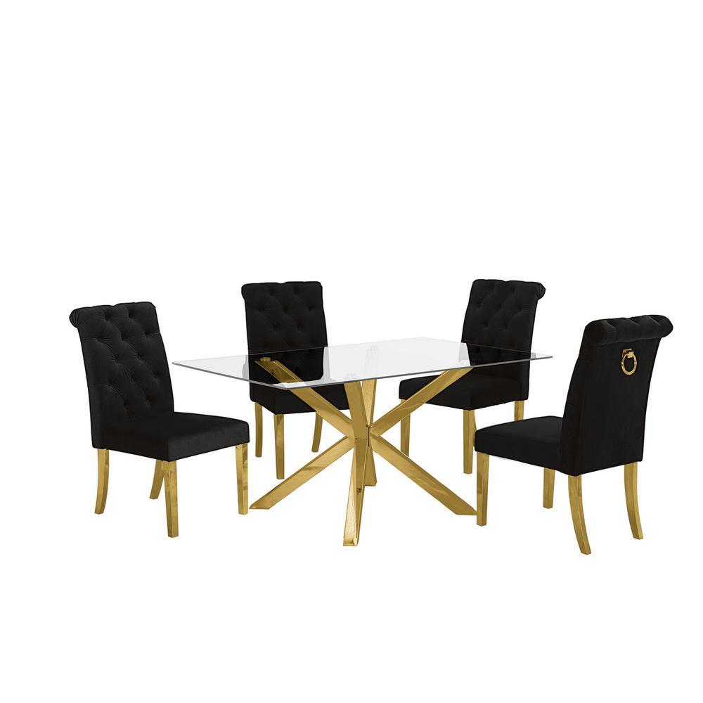 Contemporary 5pc Dining Set Glass Dining Table