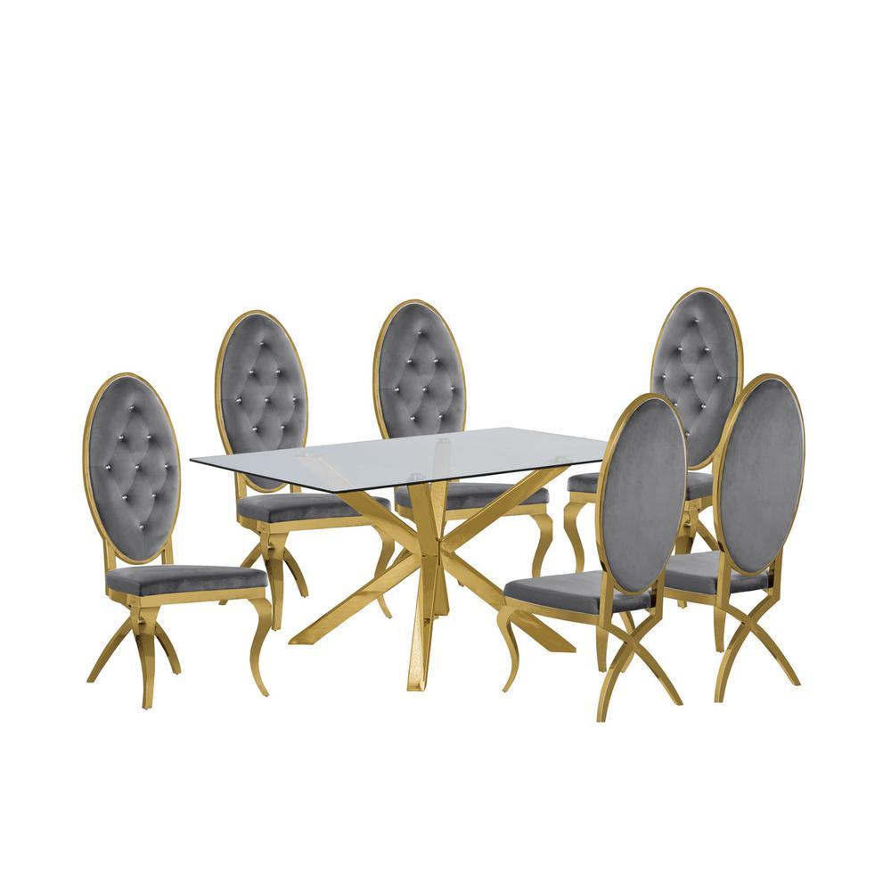 Contemporary 5pc Dining Set Glass Dining Table