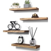 Hxswy Rustic Wood Floating Shelves For Wall Decor Farmhouse Wooden Wall Shelf For Bathroom Kitchen Bedroom Living Room Set Of 4