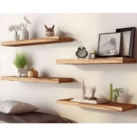 Hxswy Rustic Wood Floating Shelves For Wall Decor Farmhouse Wooden Wall Shelf For Bathroom Kitchen Bedroom Living Room Set Of 4