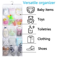 Misslo 30 Pockets Dual Sided Hanging Baby Shoe Organizer For Closet With Rotating Hanger Hanging Shoe Shelves White