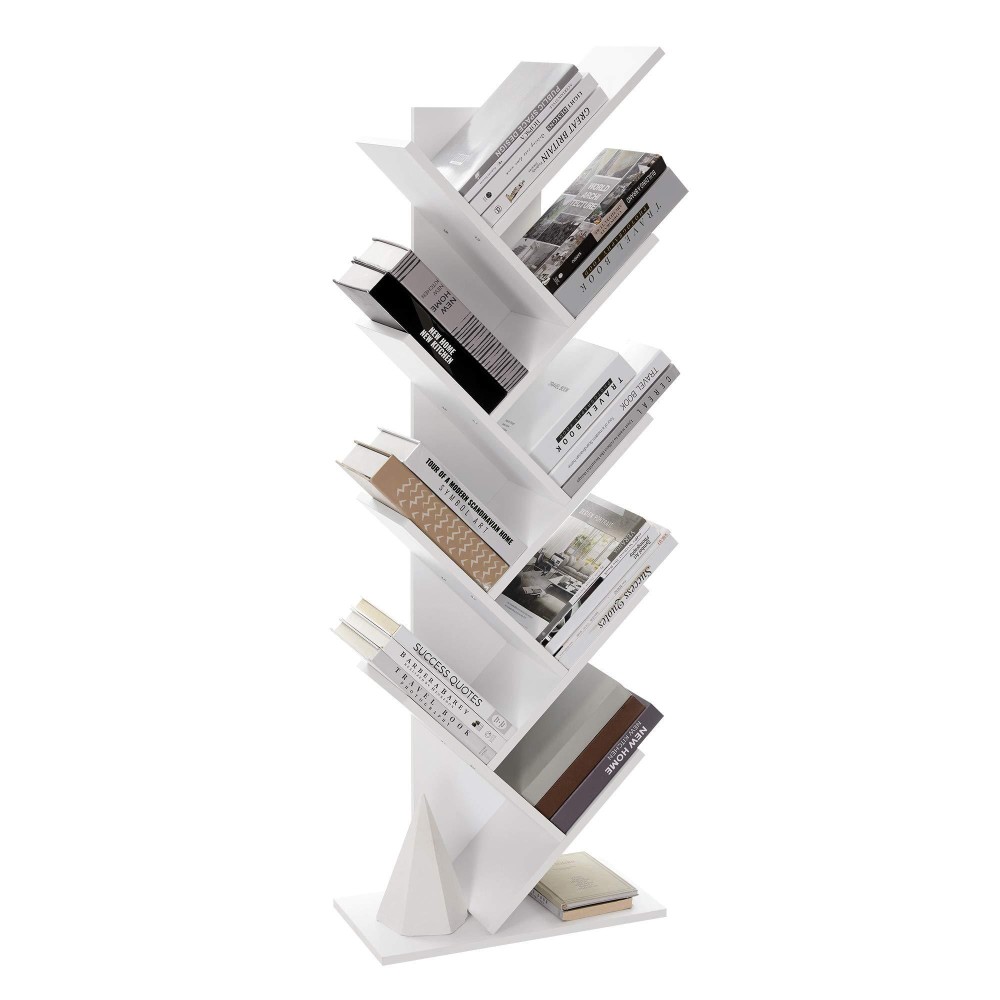 Vasagle Tree Bookshelf, 9-Tier Small Space-Saving Corner Bookcase, Holds Books, Cds, Games, For Bedroom, Living Room, White Ulbc11Wtv1