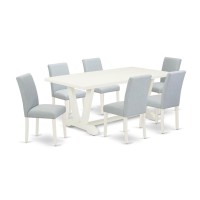 East West Furniture 7Piece Dining Room Set Includes 6 Modern Chairs with Upholstered Seat and High Back and a Rectangular Dinin