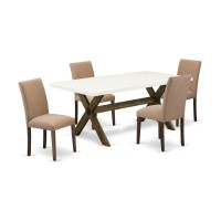 East West Furniture 5Pc Table and Chairs Dining Set Includes 4 Dining Room Chairs with Upholstered Seat and High Back and a Rec