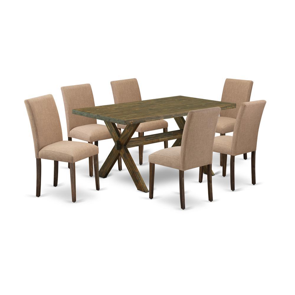 East West Furniture 7Piece Dining Table Set Includes 6 Mid Century Modern Dining Chairs with Upholstered Seat and High Back and