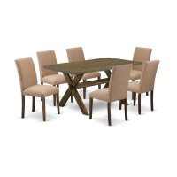 East West Furniture 7Piece Dining Table Set Includes 6 Mid Century Modern Dining Chairs with Upholstered Seat and High Back and