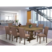 East West Furniture 7Piece Mid Century Modern Dining Table SetA Kitchen Table and 6Linen FabricDining Room Chairs with High Ba