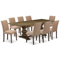 East West Furniture 7Piece Mid Century Modern Dining Table SetA Kitchen Table and 6Linen FabricDining Room Chairs with High Ba