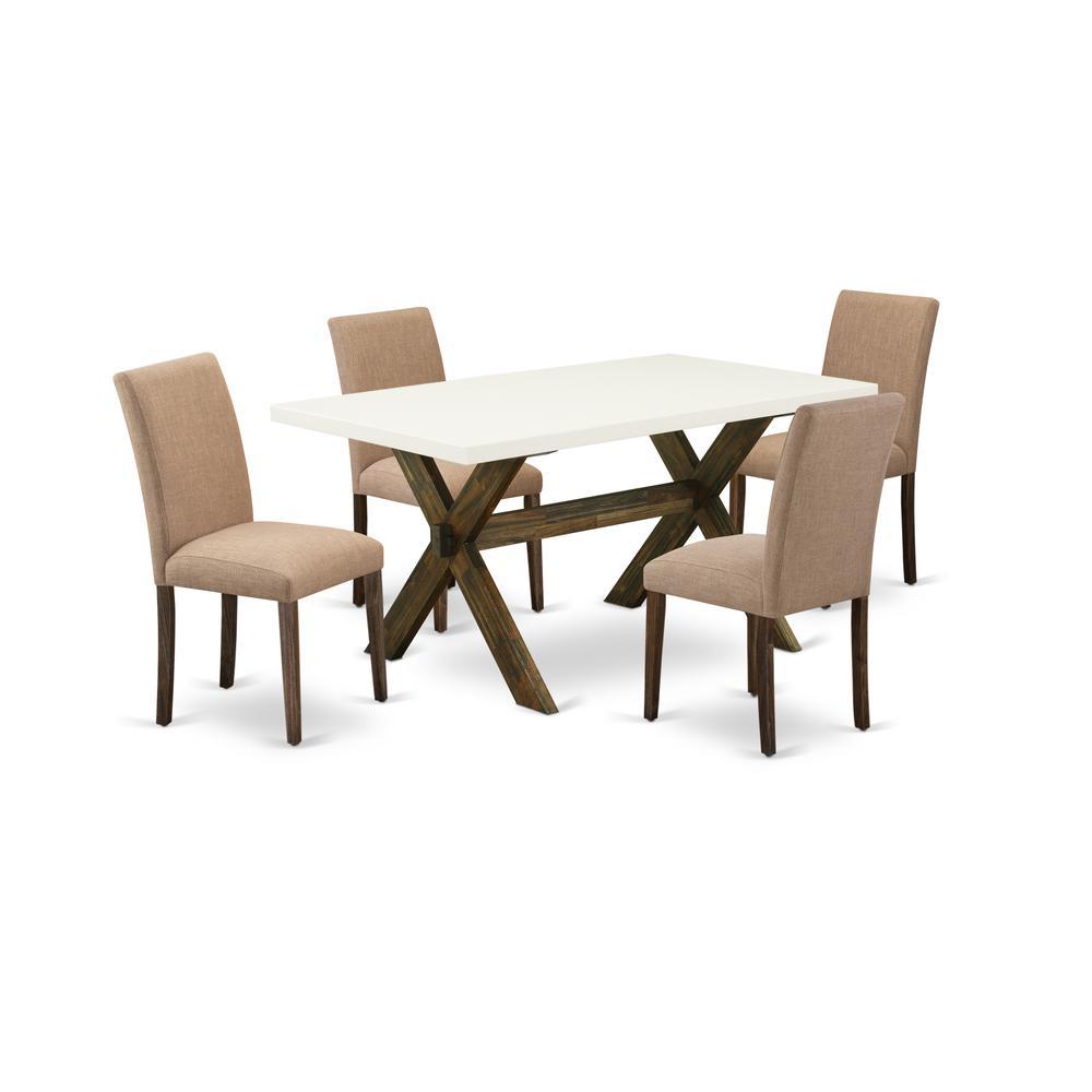 East West Furniture 5Pc Table and Chairs Dining Set Includes 4 Mid Century Chairs with Upholstered Seat and High Back and a Rec