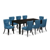 EastWest Furniture LGSI9BLK21 A dining room table set of 8 excellent parson dining chairs with Linen Fabric Mineral Blue co