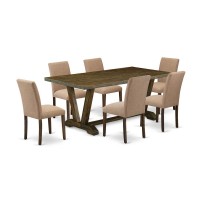 East West Furniture 7Pc wooden dining table set Includes 6 Dining Room Chairs with Upholstered Seat and High Back and a Rectang