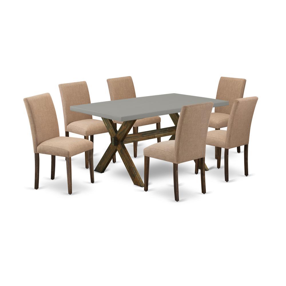 EastWest Furniture 7Pc dining room table set Includes 6 Mid Century Modern Chairs with Upholstered Seat and High Back and a Re