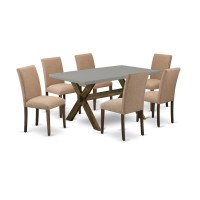 EastWest Furniture 7Pc dining room table set Includes 6 Mid Century Modern Chairs with Upholstered Seat and High Back and a Re