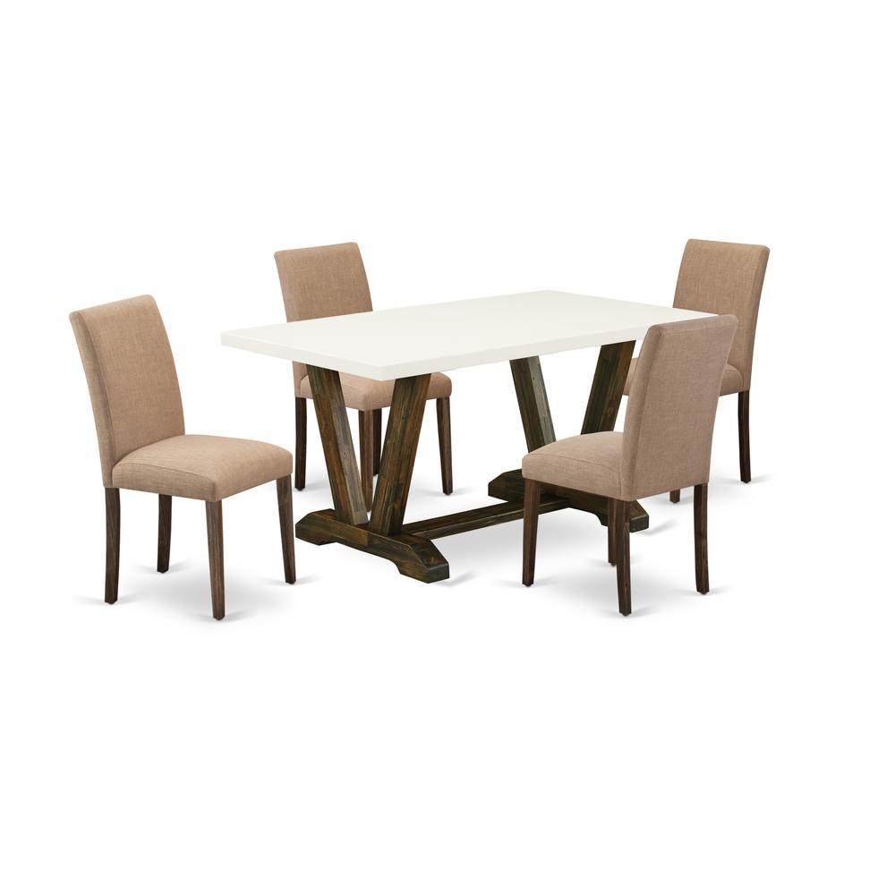 East West Furniture 5Pc Dining Room Table Set Includes 4 Dining Chairs with Upholstered Seat and High Back and a Rectangular Di