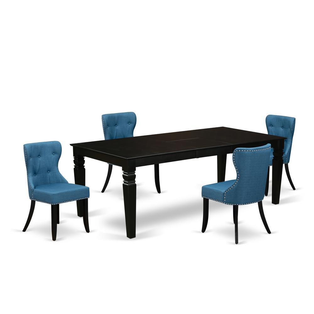 EastWest Furniture LGSI5BLK21 A wooden dining table set of 4 fantastic parson dining chairs with Linen Fabric Mineral Blue