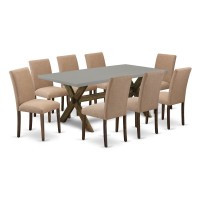 East West Furniture 9Pc Table And Chairs Dining Set Includes 8 Parson dining chairs with Upholstered Seat and High Back and a R