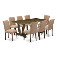 East West Furniture 9Pc Modern Dining Table Set Includes 8 Upholstered Dining Chairs with Upholstered Seat and High Back and a