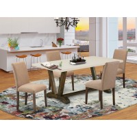 East West Furniture 5Piece Modern Dining SetA Modern Table and 4Linen FabricModern Chairs with High Back Distressed Jacobean