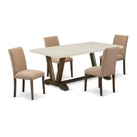 East West Furniture 5Piece Modern Dining SetA Modern Table and 4Linen FabricModern Chairs with High Back Distressed Jacobean