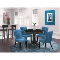 East West Furniture 5Piece Kitchen Table SetA Modern Dining Table and 4 Linen Fabric Dinning Chairs with High Back Wire Brus