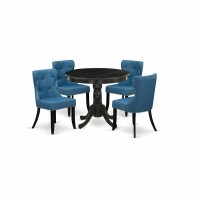 East West Furniture 5Piece Kitchen Table SetA Modern Dining Table and 4 Linen Fabric Dinning Chairs with High Back Wire Brus