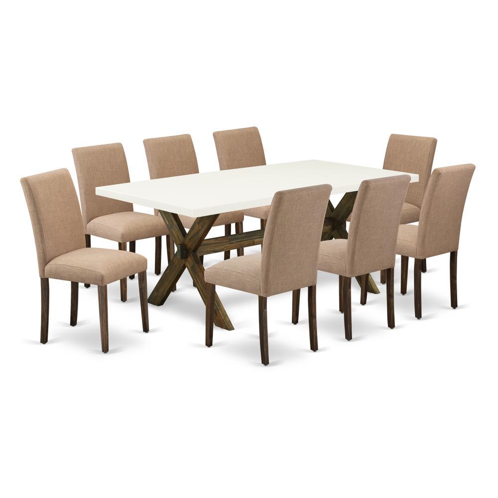 East West Furniture 9Piece Dining Room Set Includes 8 Dining Room Chairs with Upholstered Seat and High Back and a Rectangular