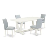 East West Furniture 5Piece Modern Dining Table Set Includes 4 Parson dining chairs with Upholstered Seat and High Back and a Re