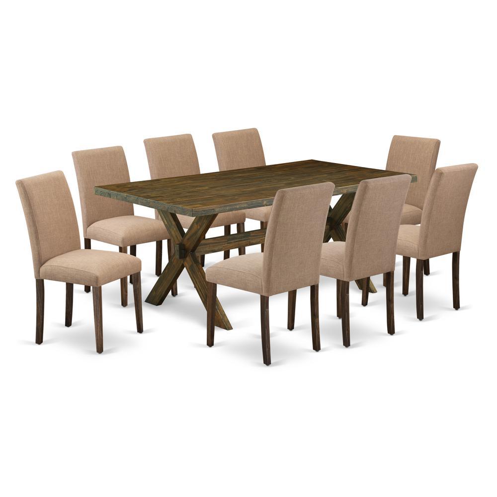 East West Furniture 9Piece Dining Set Includes 8 Dining Room Chairs with Upholstered Seat and High Back and a Rectangular Moder