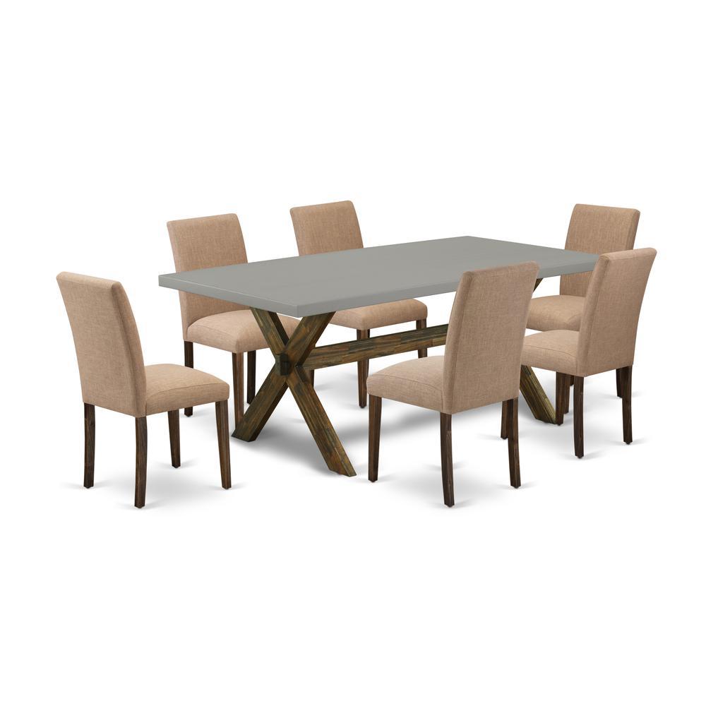 East West Furniture 7Pc dining room table set Includes 6 Parson dining chairs with Upholstered Seat and High Back and a Rectang