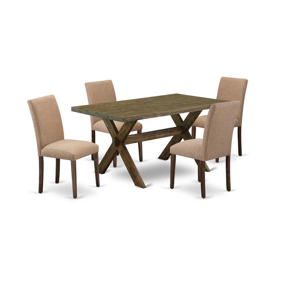 East West Furniture 5Piece dining room table set Includes 4 Dining Chairs with Upholstered Seat and High Back and a Rectangular