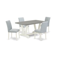 East West Furniture 5Pc Dining Table Set Includes 4 Mid Century Chairs with Upholstered Seat and High Back and a Rectangular Ki