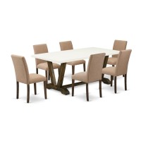 East West Furniture 7Piece Dinette Set Includes 6 Modern Chairs with Upholstered Seat and High Back and a Rectangular Wooden Di