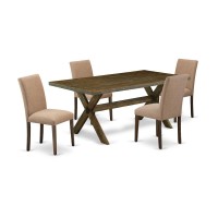 East West Furniture 5Pc Kitchen Table Set Includes 4 Mid Century Chairs with Upholstered Seat and High Back and a Rectangular W