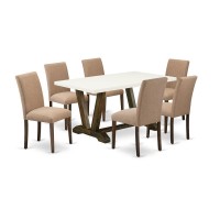 East West Furniture 7Pc wooden dining table set Includes 6 Modern Chairs with Upholstered Seat and High Back and a Rectangular