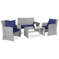 Best Choice Products 4Piece Outdoor Wicker Patio Conversation Furniture Set For Backyard Wcoffee Table Seat Cushions Grayn