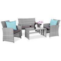 Best Choice Products 4Piece Outdoor Wicker Patio Conversation Furniture Set For Backyard Wcoffee Table Seat Cushions Grayg